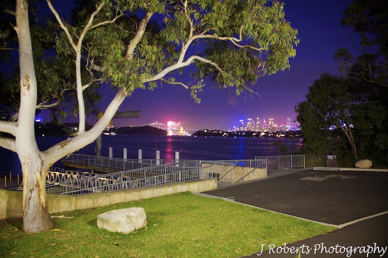 Fireworks over the bridge as seen from The Deckhouse Woolwich - wedding photography sydney
